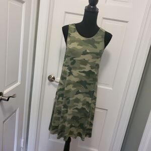Old Navy Green Camo print Stretchy Knit Sleeveless Dress Size Small, Fun, Casual